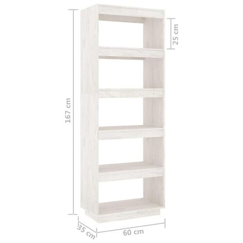 Bogreol/rumdeler 60x35x167 cm massivt fyrretræ hvid