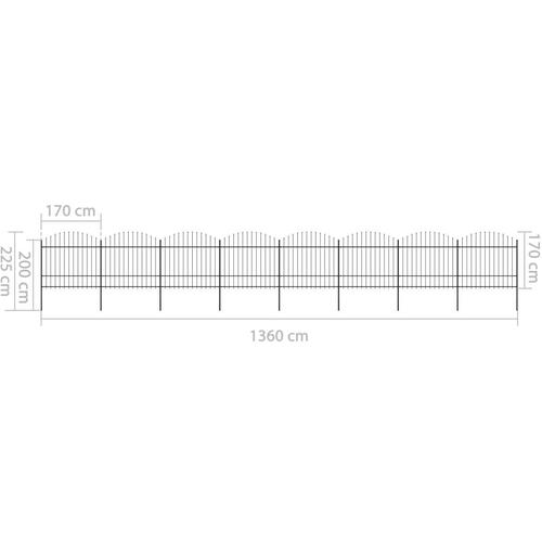 Havehegn med spydtop (1,5-1,75) x 13,6 m sort stål