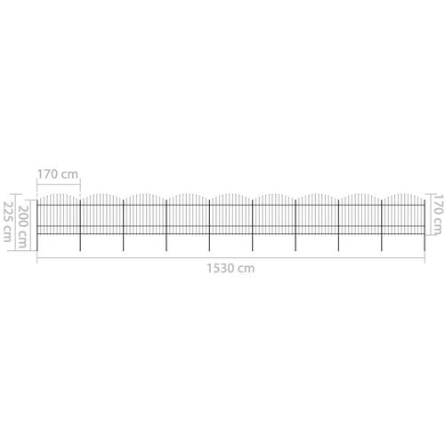 Havehegn med spydtop (1,5-1,75) x 15,3 m sort stål