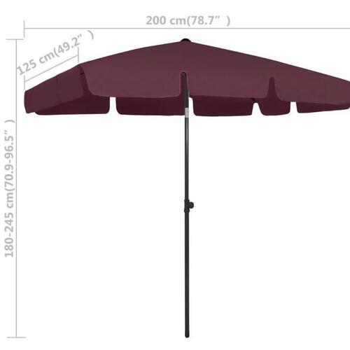 Strandparasol 200x125 cm bordeauxrød
