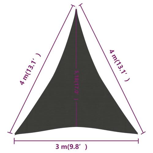 Solsejl 160 g/m² 3x4x4 m HDPE antracitgrå