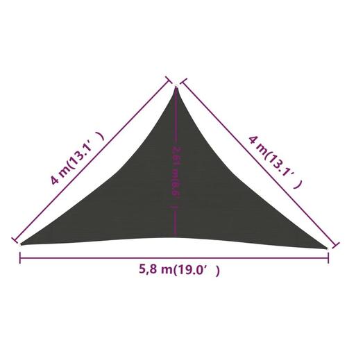 Solsejl 4x4x5,8 m 160 g/m² HDPE antracitgrå