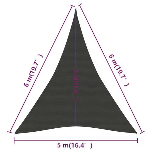 Solsejl 160 g/m² 5x6x6 m HDPE antracitgrå
