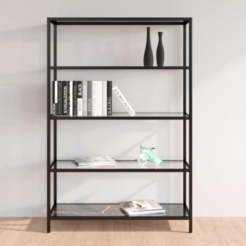 Reol 100x36x168 cm hærdet glas transparent og sort marmorlook
