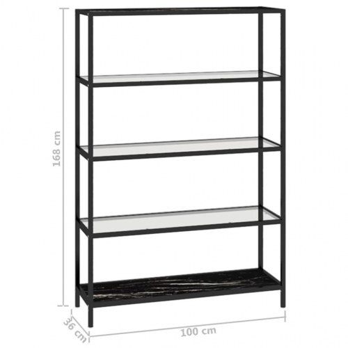 Reol 100x36x168 cm hærdet glas transparent og sort marmorlook