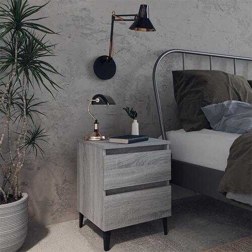 Sengeborde 2 stk. med metalben 40x35x50 cm grå sonoma-eg
