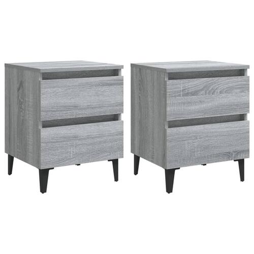 Sengeborde 2 stk. med metalben 40x35x50 cm grå sonoma-eg