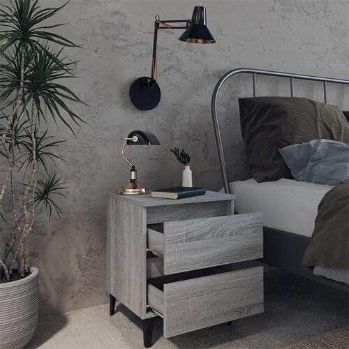 Sengeborde 2 stk. med metalben 40x35x50 cm grå sonoma-eg