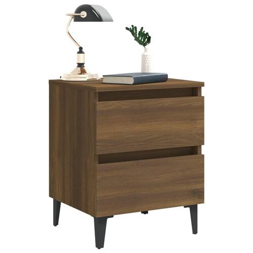 Sengeborde 2 stk. med metalben 40x35x50 cm brun egetræsfarve