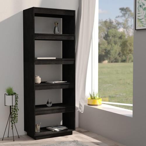 Bogreol/rumdeler 60x35x167 cm massivt fyrretræ sort