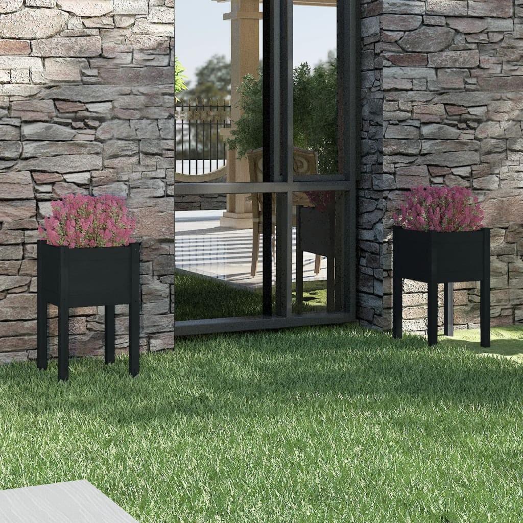 Plantekasser 2 stk. 40x40x70 cm massivt fyrretræ sort
