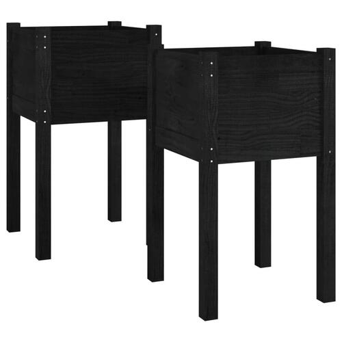 Plantekasser 2 stk. 40x40x70 cm massivt fyrretræ sort