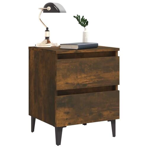 Sengeborde 2 stk. med metalben 40x35x50 cm røget egetræ