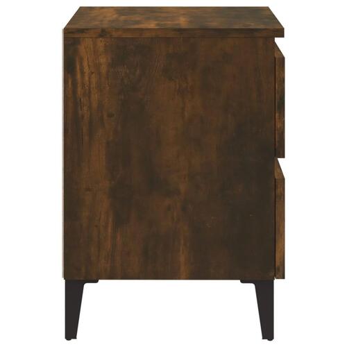 Sengeborde 2 stk. med metalben 40x35x50 cm røget egetræ