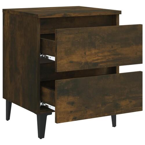 Sengeborde 2 stk. med metalben 40x35x50 cm røget egetræ