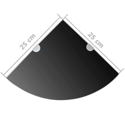 Hjørnehylder m. krombeslag 2 stk. 25x25 cm glas sort