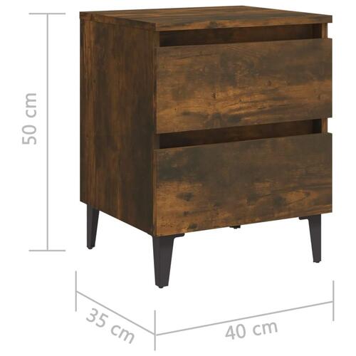 Sengebord med metalben 40x35x50 cm røget egetræsfarve