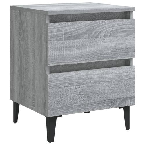 Sengebord med metalben 40x35x50 cm grå sonoma-eg