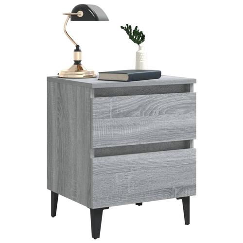 Sengebord med metalben 40x35x50 cm grå sonoma-eg