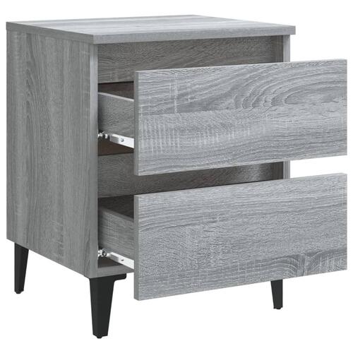Sengebord med metalben 40x35x50 cm grå sonoma-eg