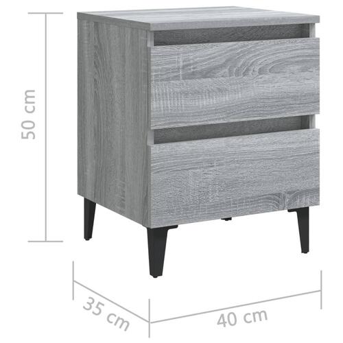 Sengebord med metalben 40x35x50 cm grå sonoma-eg