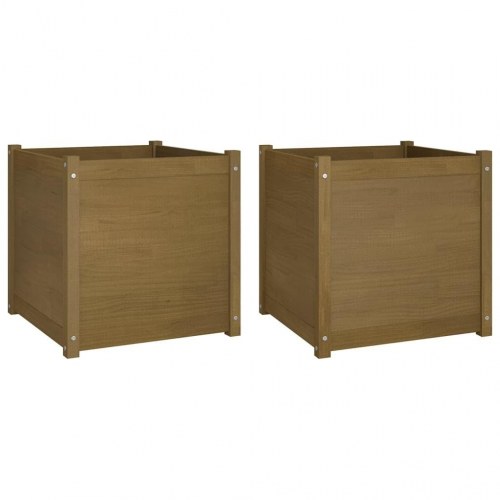 Plantekasser 2 stk. 60x60x60 cm massivt fyrretræ gyldenbrun