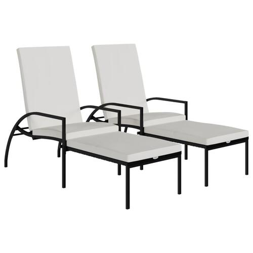 Liggestole 2 stk. med fodskammel polyrattan sort