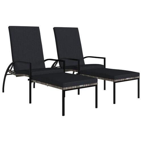 Liggestole 2 stk. med fodskammel polyrattan grå