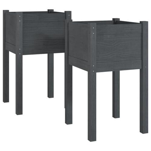 Plantekasser 2 stk. 40x40x70 cm massivt fyrretræ grå