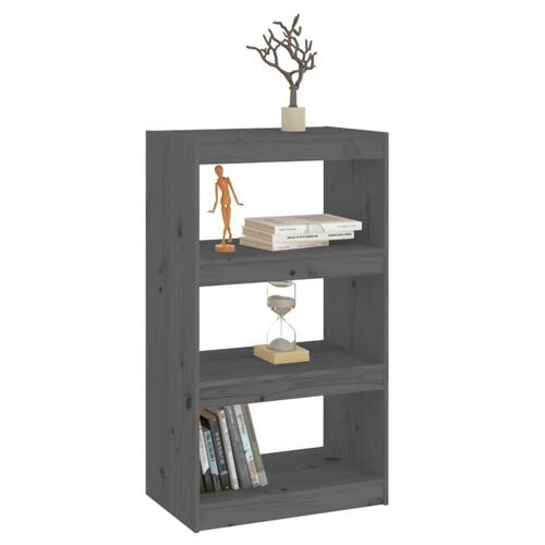 Bogreol/rumdeler 60x30x103,5 cm massivt fyrretræ grå