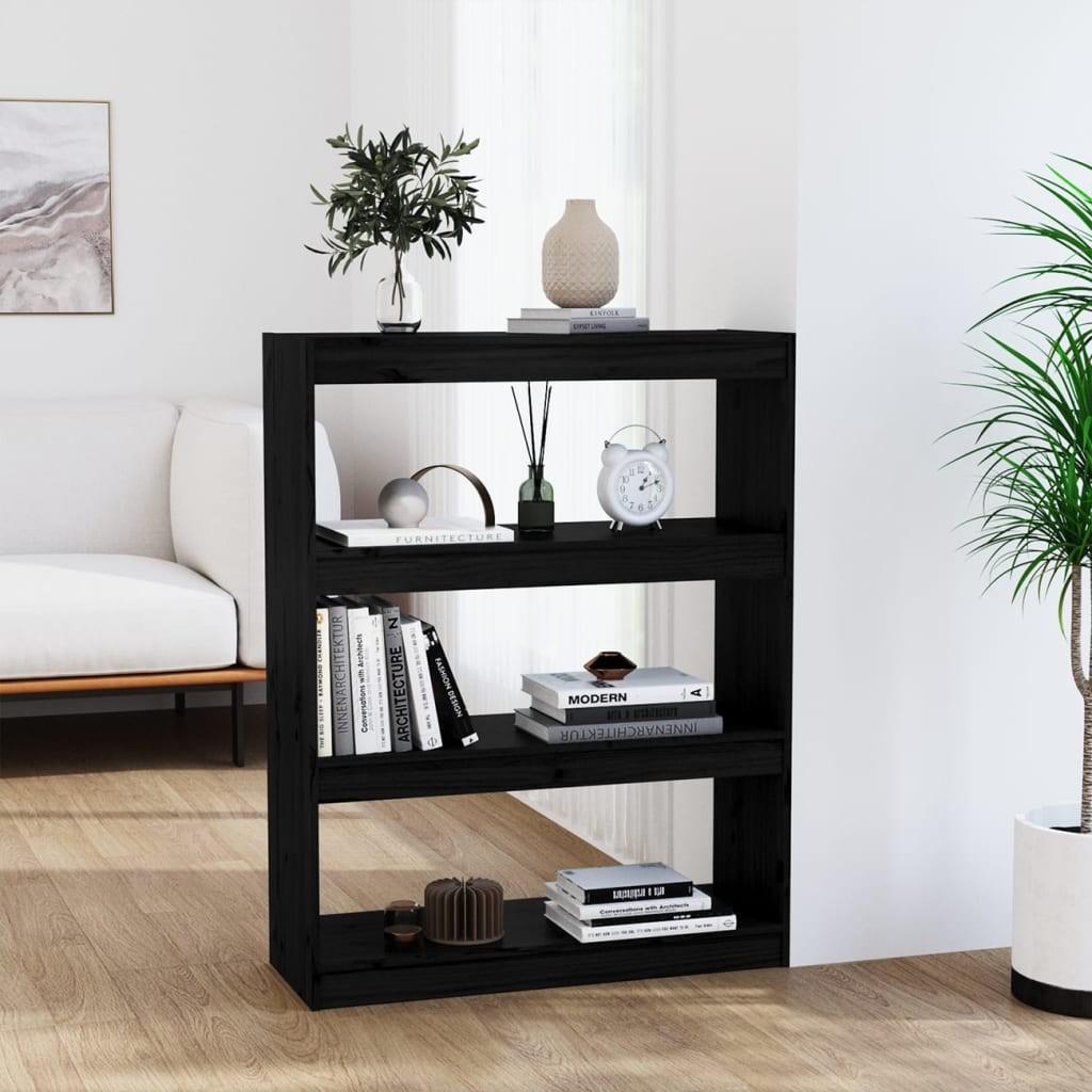 Bogreol/rumdeler 80x30x103,5cm massivt fyrretræ sort