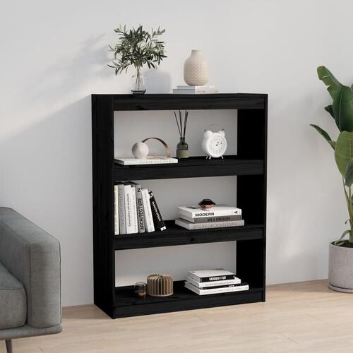 Bogreol/rumdeler 80x30x103,5cm massivt fyrretræ sort