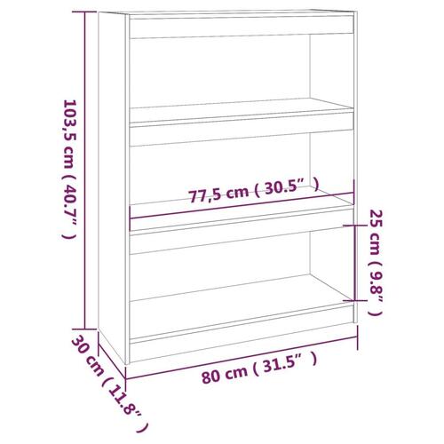 Bogreol/rumdeler 80x30x103,5cm massivt fyrretræ sort