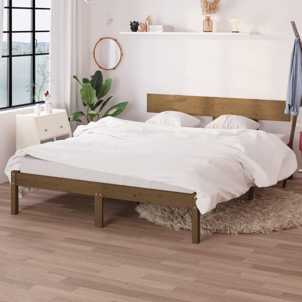 Sengeramme 150x200 cm King Size massivt træ gyldenbrun
