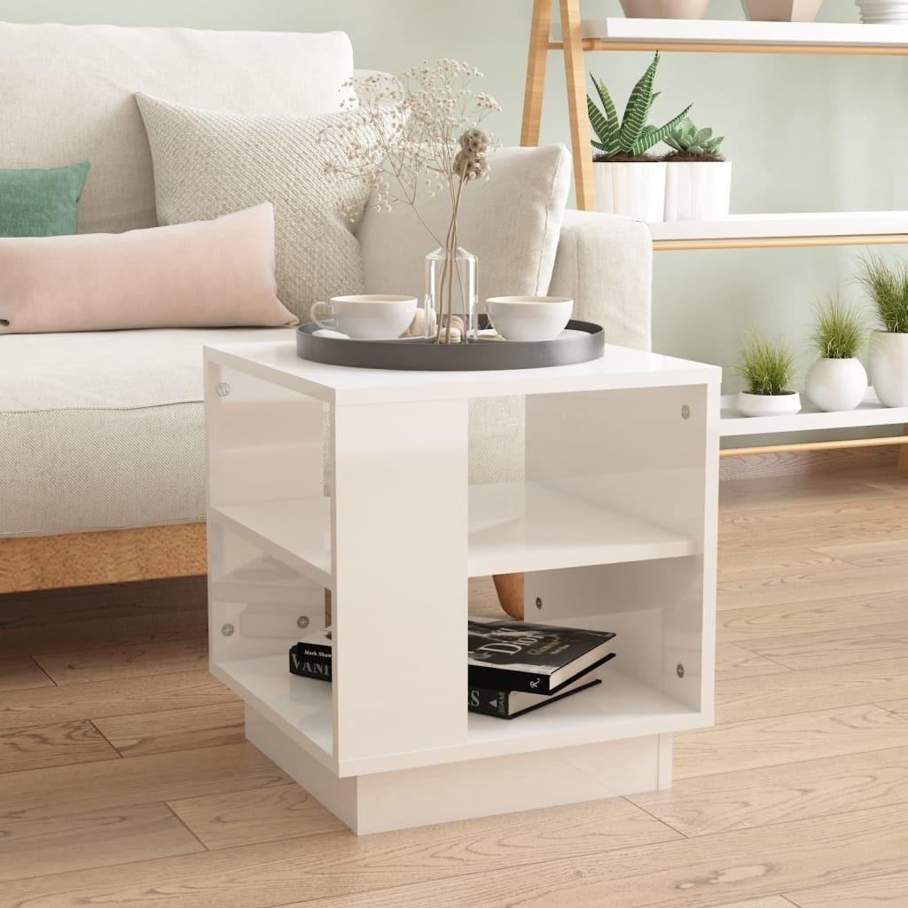Sofabord 40x40x43 cm konstrueret træ hvid højglans