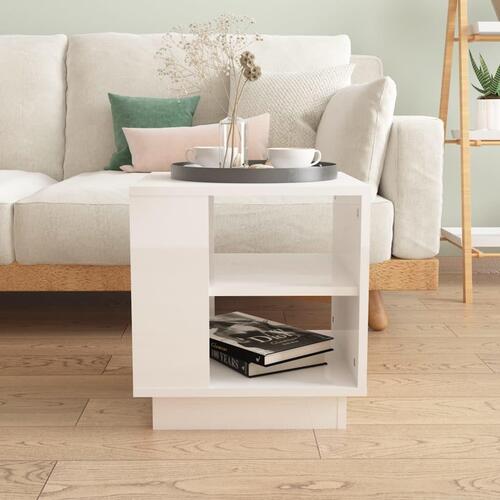 Sofabord 40x40x43 cm konstrueret træ hvid højglans