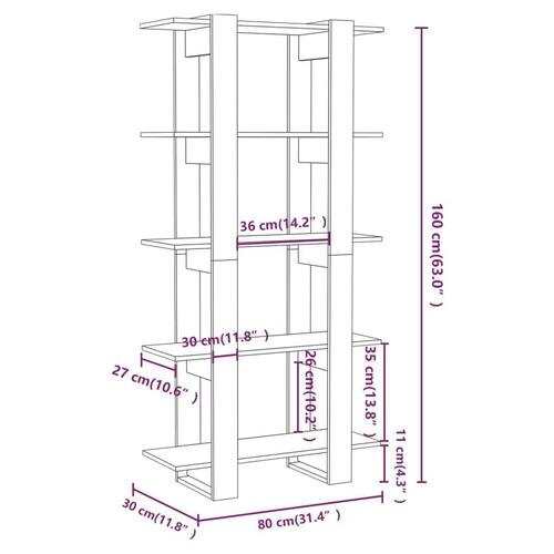Bogreol/rumdeler 80x30x160 cm konstrueret træ sonoma-eg