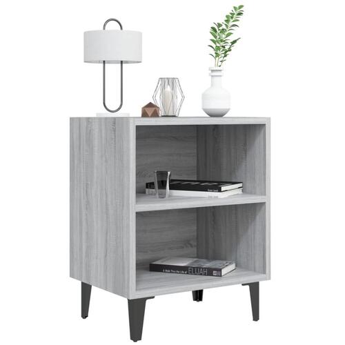 Sengeborde med metalben 2 stk. 40x30x50 cm grå sonoma-eg