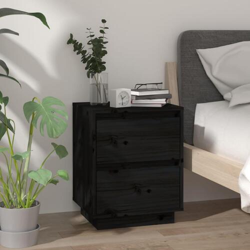 Sengeborde 2 stk. 40x35x50 cm massivt fyrretræ sort