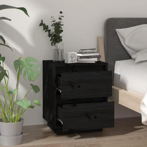 Sengeborde 2 stk. 40x35x50 cm massivt fyrretræ sort