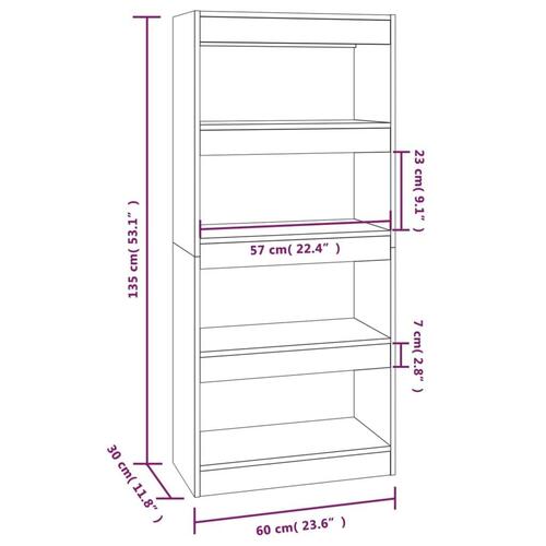 Bogreol/rumdeler 60x30x135 cm konstrueret træ brun eg