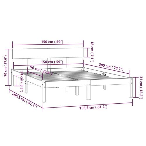 Sengeramme 150x200 cm King Size massivt fyrretræ hvid