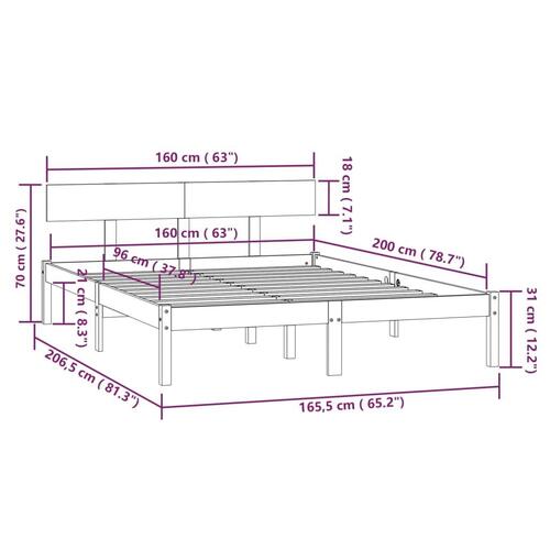 Sengeramme 160x200 cm massivt fyrretræ