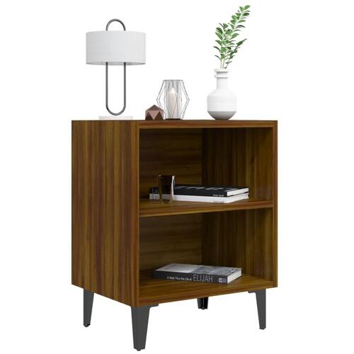 Sengeborde med metalben 2 stk. 40x30x50 brun egetræsfarve
