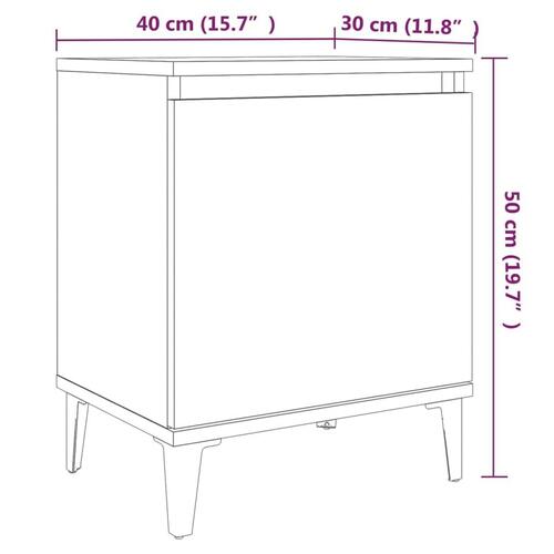 Sengebord med metalben 40x30x50 cm grå sonoma-eg