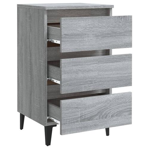 Sengebord med metalben 40x35x69 cm grå sonoma-eg