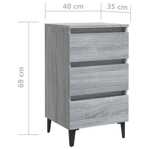 Sengebord med metalben 40x35x69 cm grå sonoma-eg