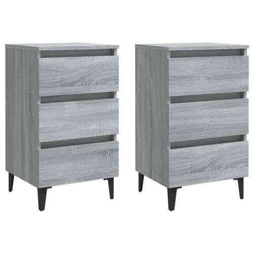 Sengeborde 2 stk. med metalben 40x35x69 cm grå sonoma-eg
