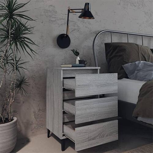 Sengeborde 2 stk. med metalben 40x35x69 cm grå sonoma-eg