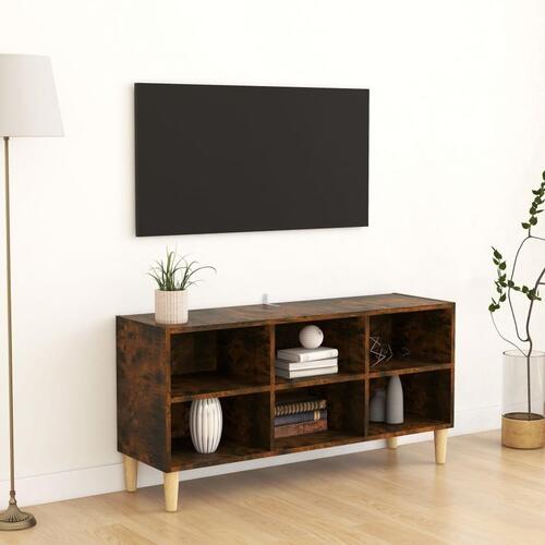 Tv-bord med massive træben 103,5x30x50 cm røget egetræsfarve